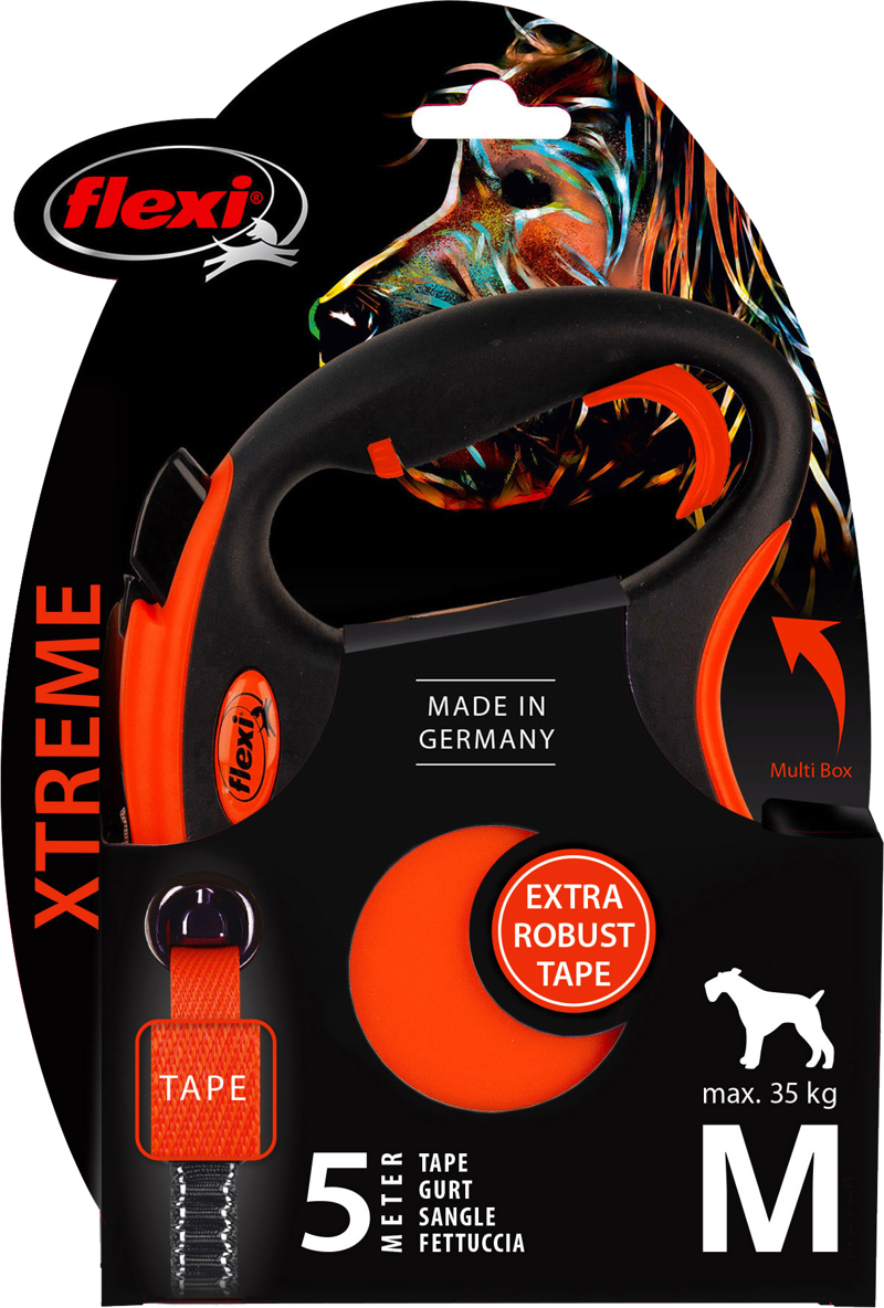 FLEXI XTREME, BAND ZWART/ORANJE M: 5 M