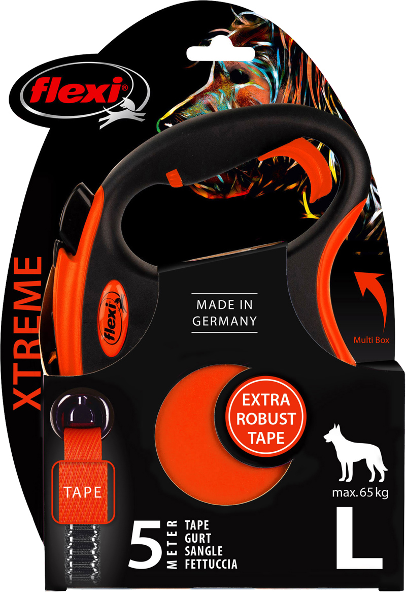 FLEXI XTREME, BAND ZWART/ORANJE L: 5 M