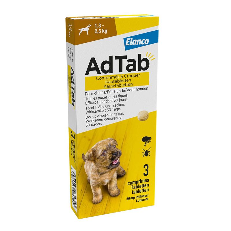 ELANCO ADTAB KAUWTABLETTEN HOND (1,3 - 2,5 KG)